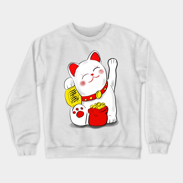 Wacky waving lucky cat Crewneck Sweatshirt by silentrob668